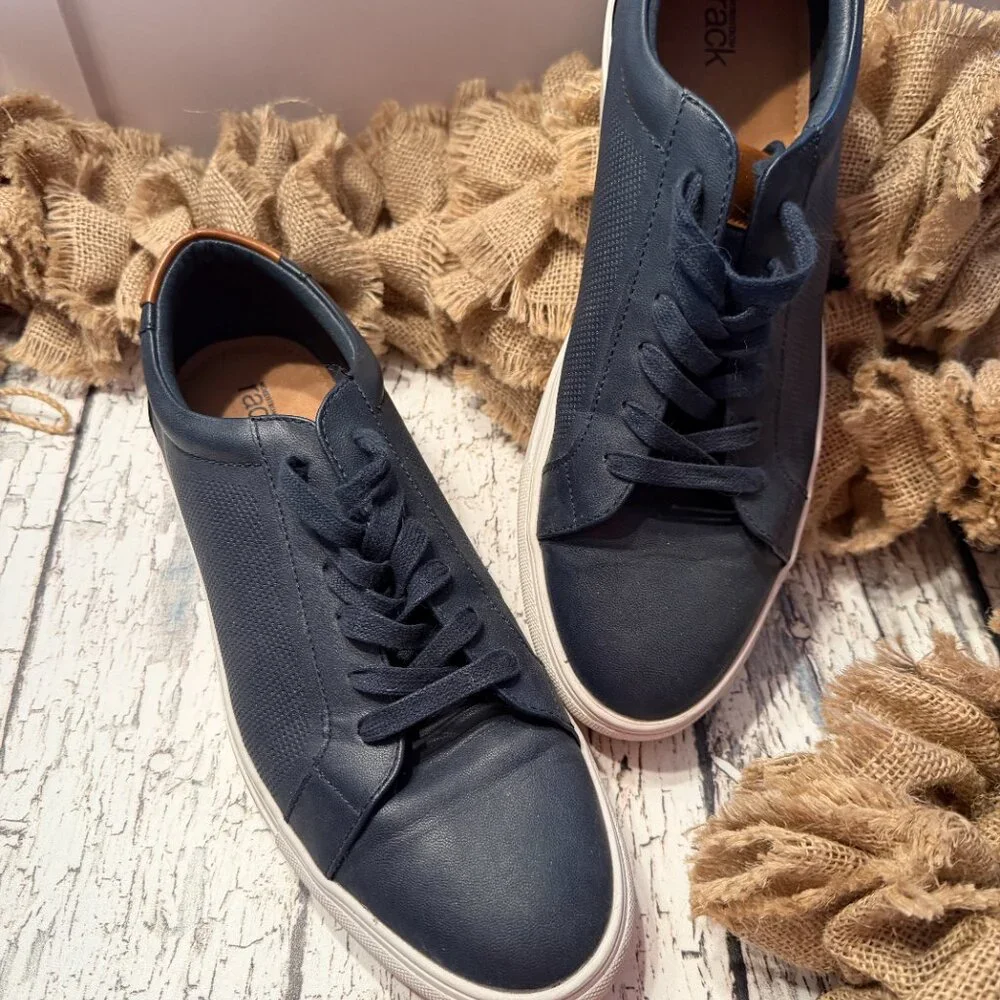 Mens Leather Sneakers Nordstrom Rack Navy Tan Size 10.5 Medium